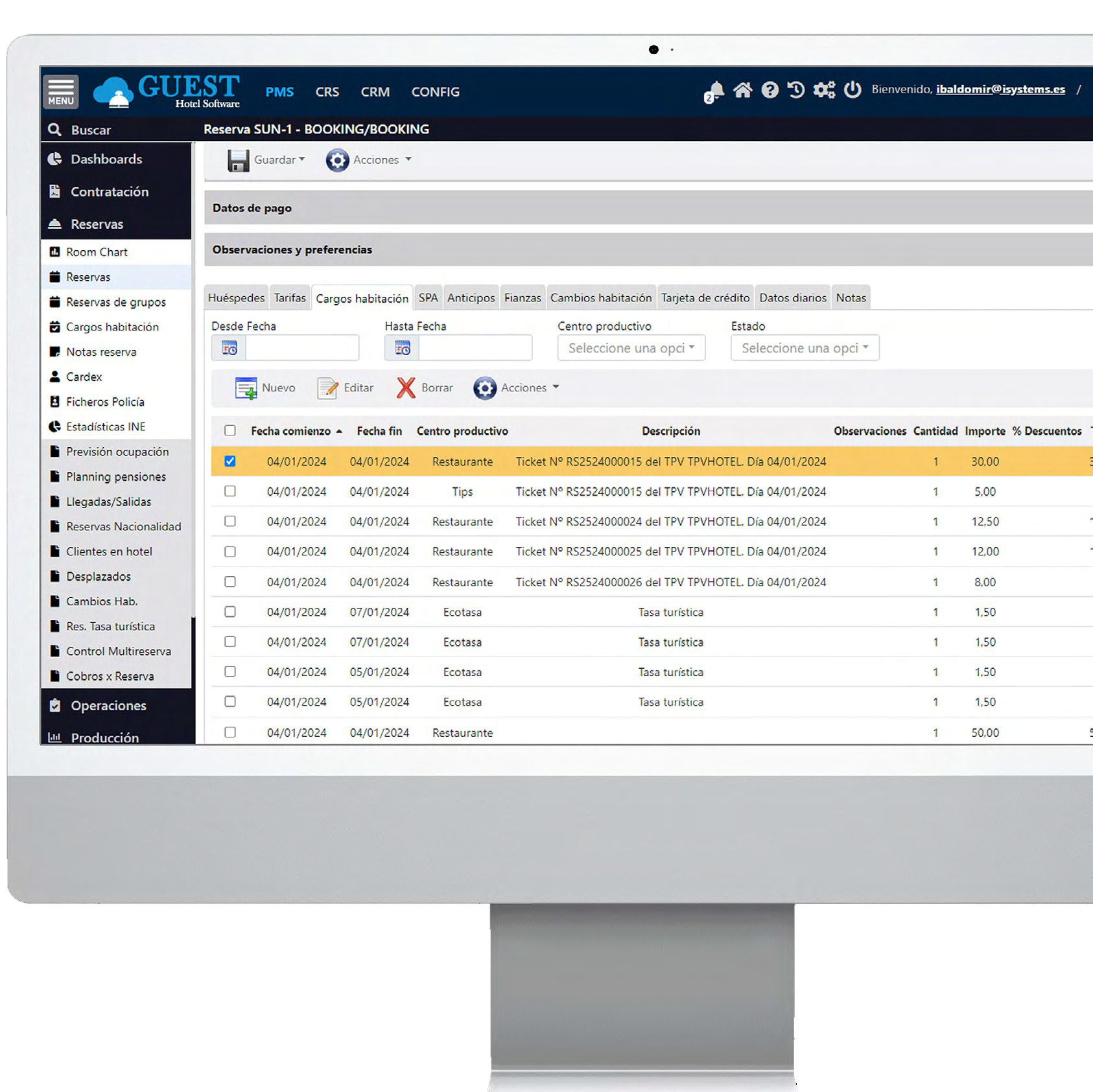Generar cargos desde el PMS / ERP